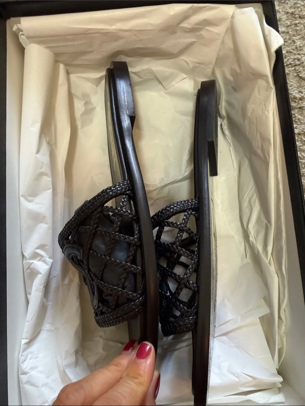 CHANEL Black Braided Leather CC Slide Sandals. 37 | Worn Once